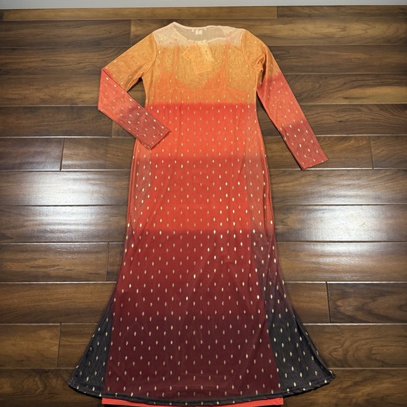 Never Fully Dressed Sz US 12 / UK 16 / EU 44 Sunset Orange Mesh Midi Maxi Dress‎ - Picture 8 of 12
